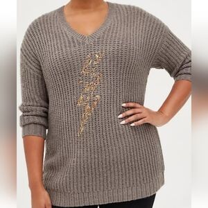 Torrid 1 Slouchy Tunic Sweater with Gold Lightning Bolt 3314-F